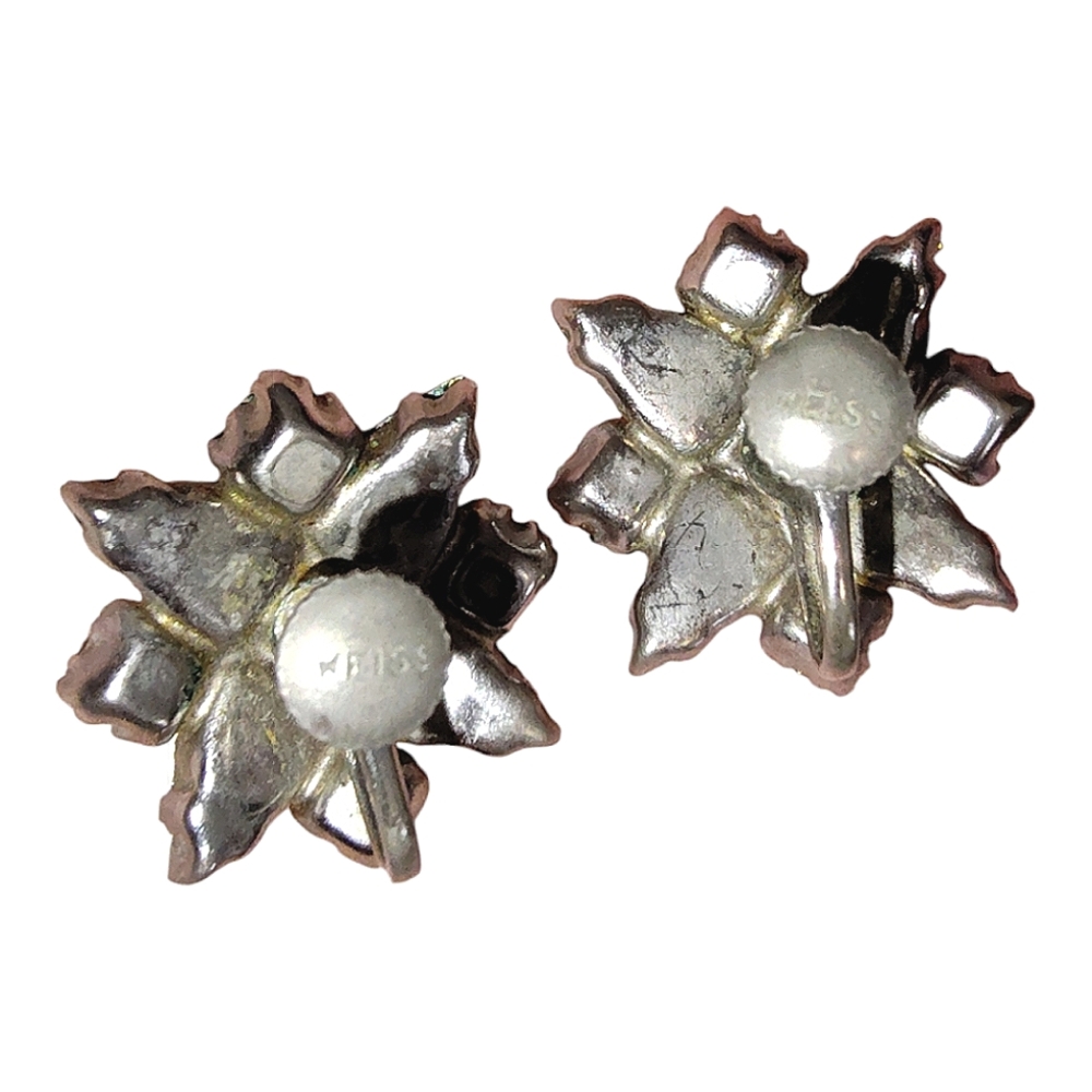 Vintage Weiss Crystal Rhinestone Screw Back Earrings - Picture 3 of 3